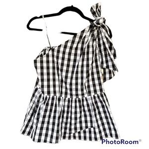 Who What Wear Black & White Check Bow Top Size XS